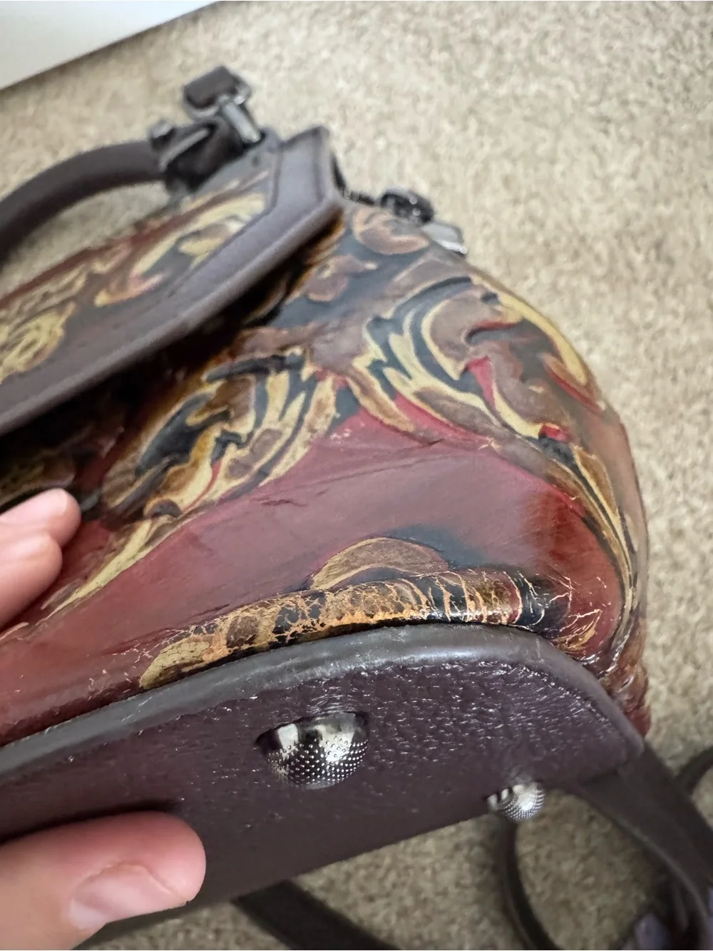 Artisan Embossed Floral Leather handbag